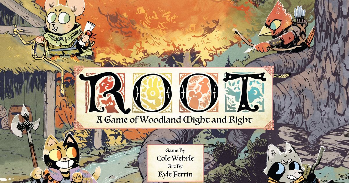 Box art for Root, an asymmetric woodland war board game with anthropomorphic animal factions.